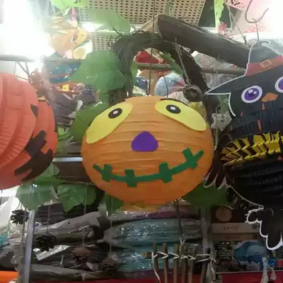 Halloween paper lantern Jack-o-lantern folding kindergarten scene decoration decoration Children DIY handmade hanging decoration