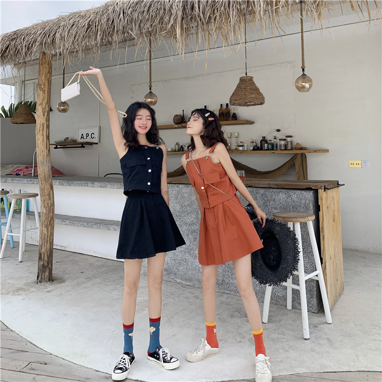 VK旗艦店 韓國風時尚簡約設計感套裝無袖裙裝