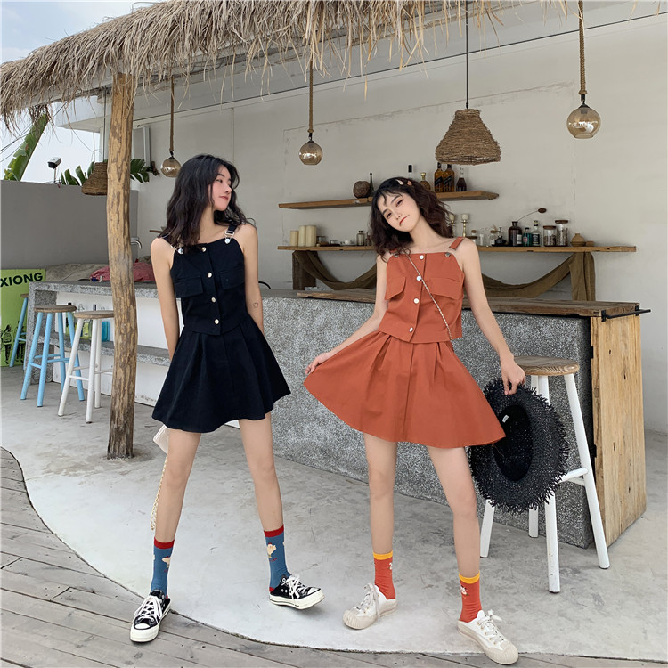 VK旗艦店 韓國風時尚簡約設計感套裝無袖裙裝