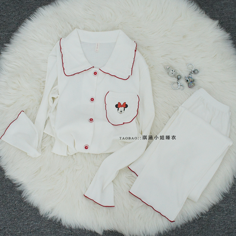 2022 new white pajamas women spring and autumn pure cotton long sleeves net red cute ins wind cotton home wear set