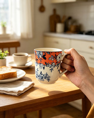 A rare French country floral mug, a light luxury retro ceramic water cup, a high-quality afternoon tea coffee cup with large capacity