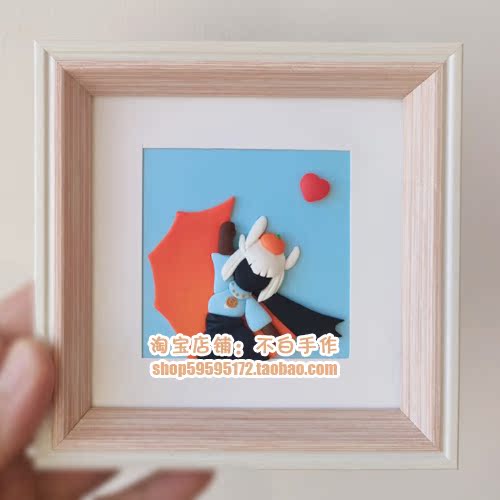 Not made by hand, soft pottery Xiaobai, light encounters surrounding model customization, sky light encounters characters, three-dimensional photo frame, white bird