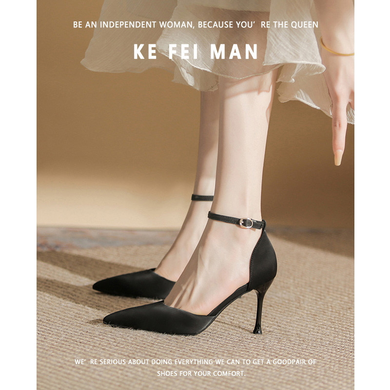 (Cofiman) lined up with high heels female summer new temperament thin heel sandals Daily commute black-Taobao