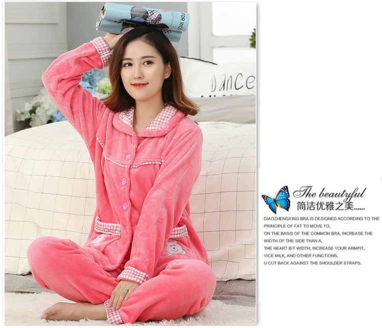 Đồ ngủ nhung san hô nữ mùa đông ngọt ngào phim hoạt hình lụa vàng cộng với nhung dày flannel mặc giản dị bên ngoài nhà dịch vụ phù hợp đồ bộ ống suông