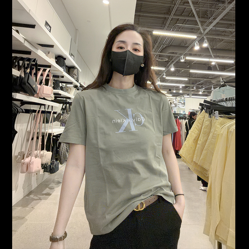 Ck Calvin Klein Women's New Summer Style Round Neck Pure Cotton Comfortable Casual Printed Short-Sleeved T-Shirt Cw609