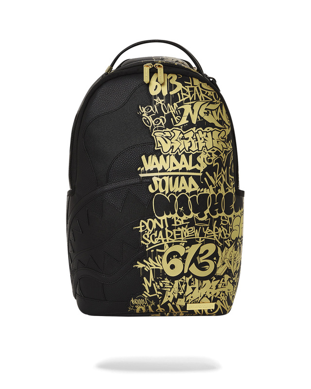 Sprayground Shark Mouth Black Gold Backpack Graffiti Print Unisex Student Sports Backpack Sprayground Shark Mouth Black Gold Backpack Graffiti Print Unisex Student Sports Backpack