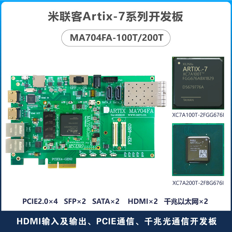 Milianke MA704FA]XILINX FPGA PCIE A7 Development Board Artix Optical Communication 100T 200T
