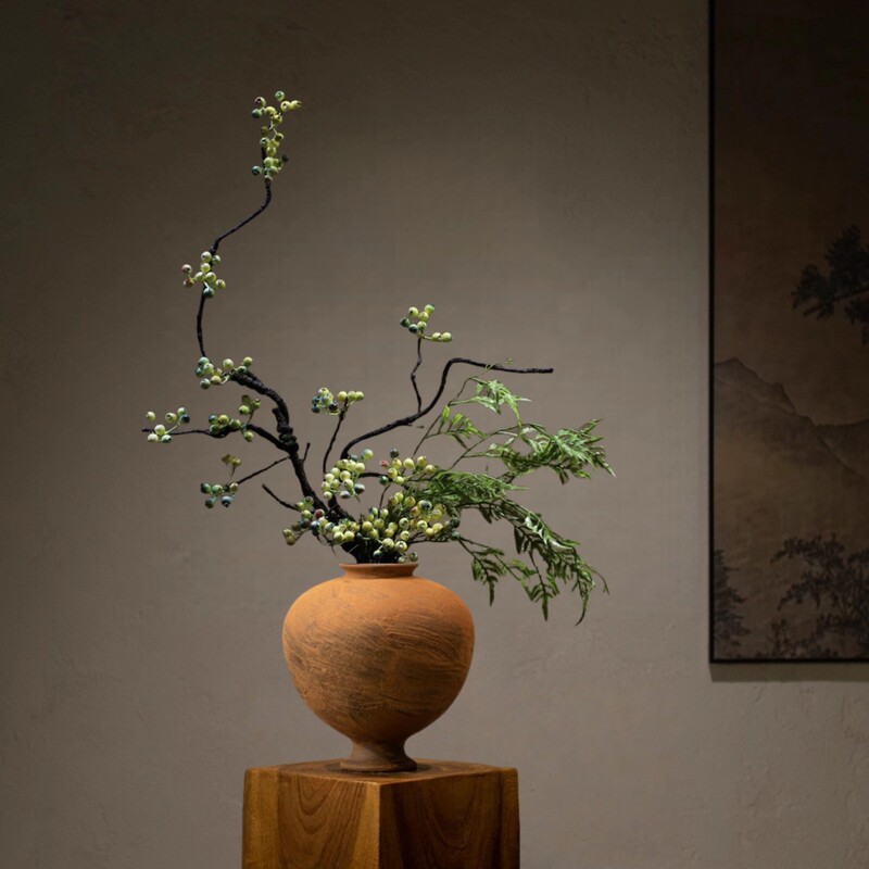 New Chinese-Style Wabi-Sabi Ceramic Vase with Simulated Dried Branches, Zen-Inspired Pottery, Vintage Decorative Piece for Homestay and Hotel Entryway New Chinese-Style Wabi-Sabi Ceramic Vase with Simulated Dried Branches, Zen-Inspired Pottery, Vintage Decorative Piece for Homestay and Hotel Entryway