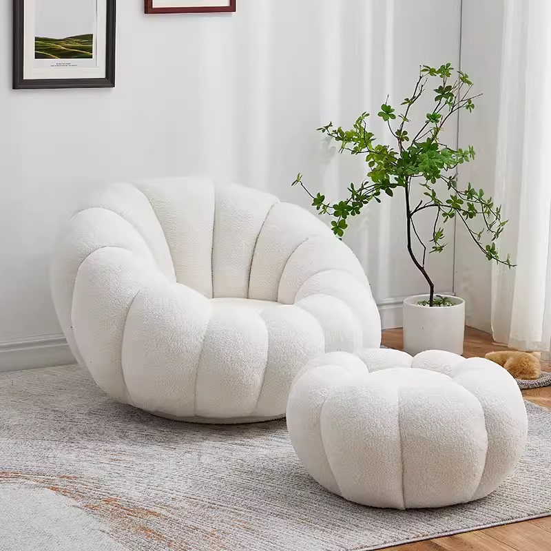 Cream Style Lamb Velvet Pumpkin Sofa Chair Living Room Bedroom Balcony Lazy Sofa Single Leisure Chair Internet Celebrity Chair