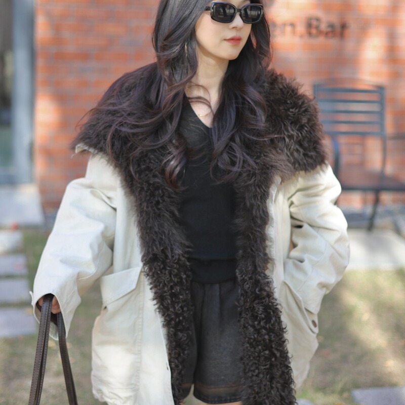 Zhao Lusi Style down Parka 90% White Goose down Coat Mid-Length Loose Faux Fur Integrated Coat Warm