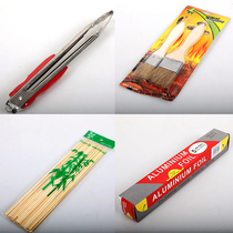 Outdoor picnic barbecue accessories stainless steel barbecue clip disposable bamboo stick 4 0*30 barbecue brush tin foil