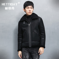 Haining sheep fur one male short leather real wool sheep cut velvet youth thick warm winter fur coat tide