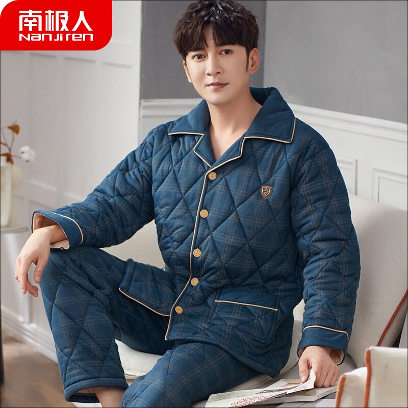 Antarctic pure cotton pajamas men's winter thickening and warm middle-aged and elderly dad large size home clothes autumn and winter cotton