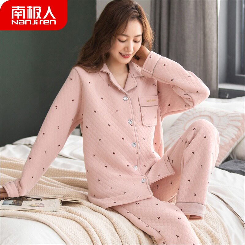 South Pole pregnant woman sleepwear winter pure cotton thickened triple layer warm air cotton autumn winter long sleeve mother large size home clothes