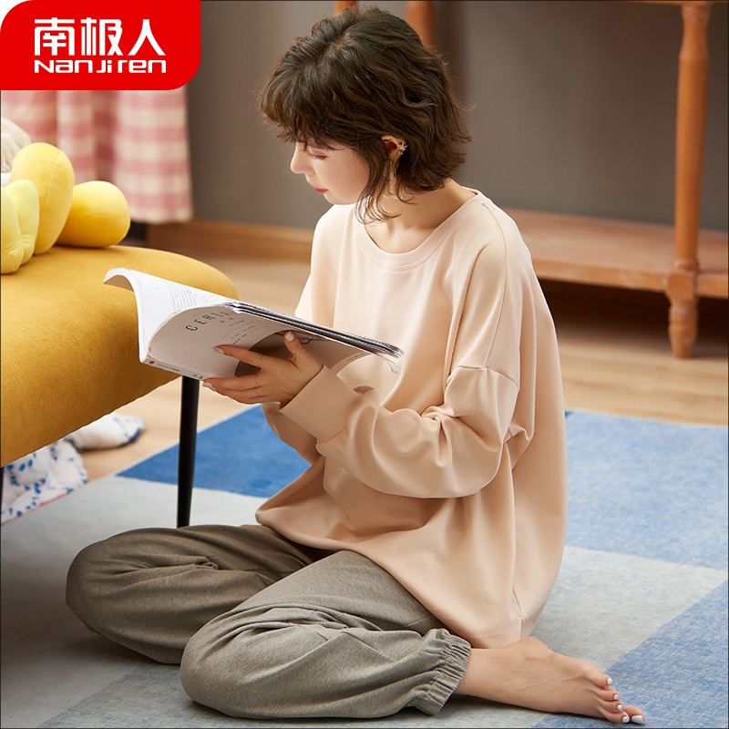 Nanjiren long-sleeved pajamas women's spring and autumn pure cotton spring and summer Internet celebrity explosion style student home service summer pullover can be worn outside
