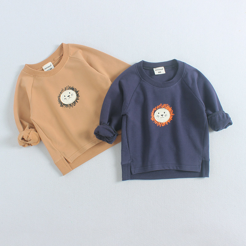 Toddler casual tops spring and autumn 1-3 years old pure cotton new boys' round neck cartoon tops Korean children's clothing girls' baby 2 autumn clothes