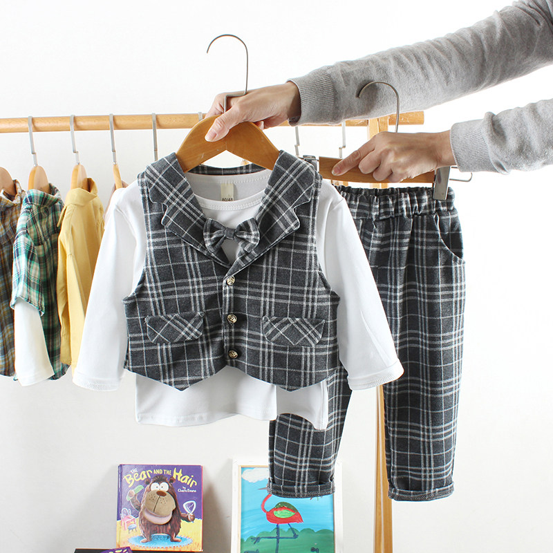 Children's vest suit three-piece suit spring and autumn foreign style male baby 1-3 years old wedding dress toddler clothes child
