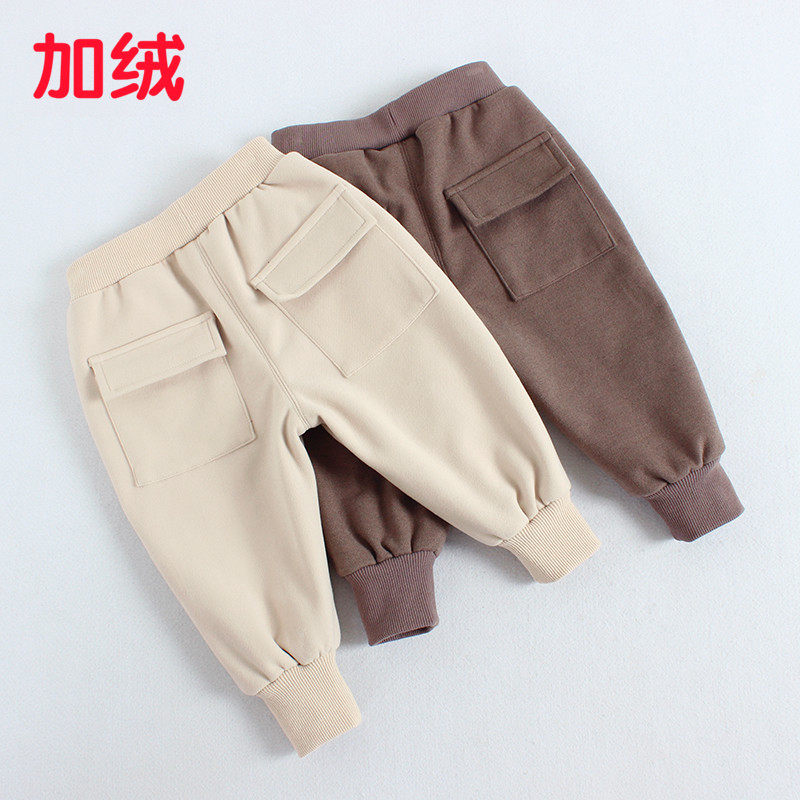 Baby plus velvet thick trousers 1-3 years old infants and toddlers Western style pants boys and girls autumn and winter clothes children can open the crotch 2