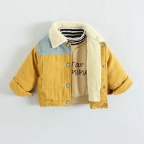 Baby cotton coat autumn and winter clothes foreign style 1 to 3 years old baby cotton jacket boy children plus velvet coat thick childrens outer wear