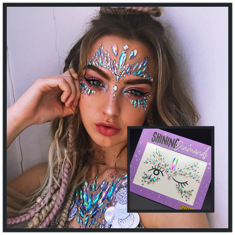 European and American EDM music Festival party makeup special effects eye face rhinestone face diamond stickers net red color diamond jewelry