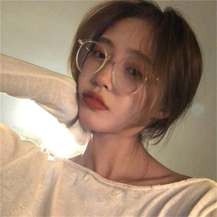 Day Series Irregular Metal Eyeframes Anti-Blue Light Black Frame Flat Mirror Retro Internet Red Students Round Face Myopia Glasses 