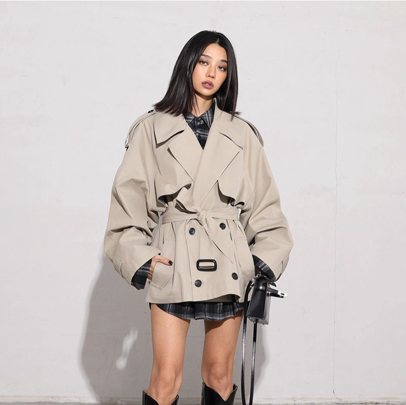 Aitrcoco 2026 Spring and Autumn New Fashionable Waist-Cinching Short Trench Coat for Women Petite British Style Trench Coat