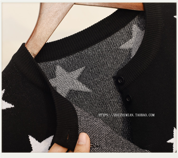 Mùa xuân năm cánh sao đen áo len cổ tròn mỏng cardigan nữ áo len mỏng ngắn tay dài phiên bản Hàn Quốc mỏng áo len cardigan
