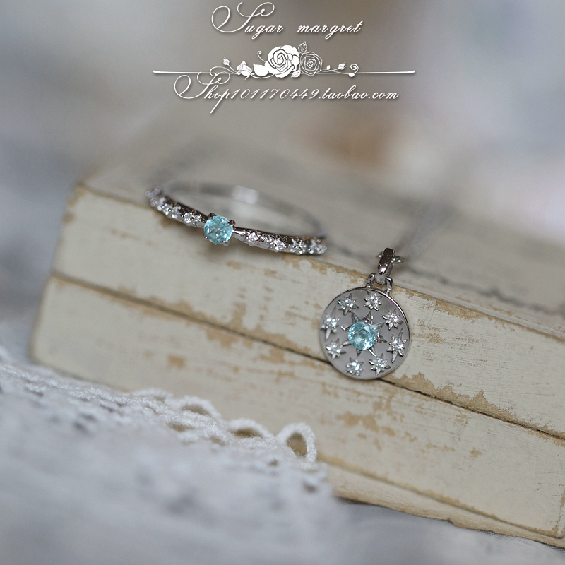 Winter Solstice Winter Solstice Night Small Fresh Natural Phosphorus Stone Snowflake Sparkling Diamond 925 Silver Ring Necklace