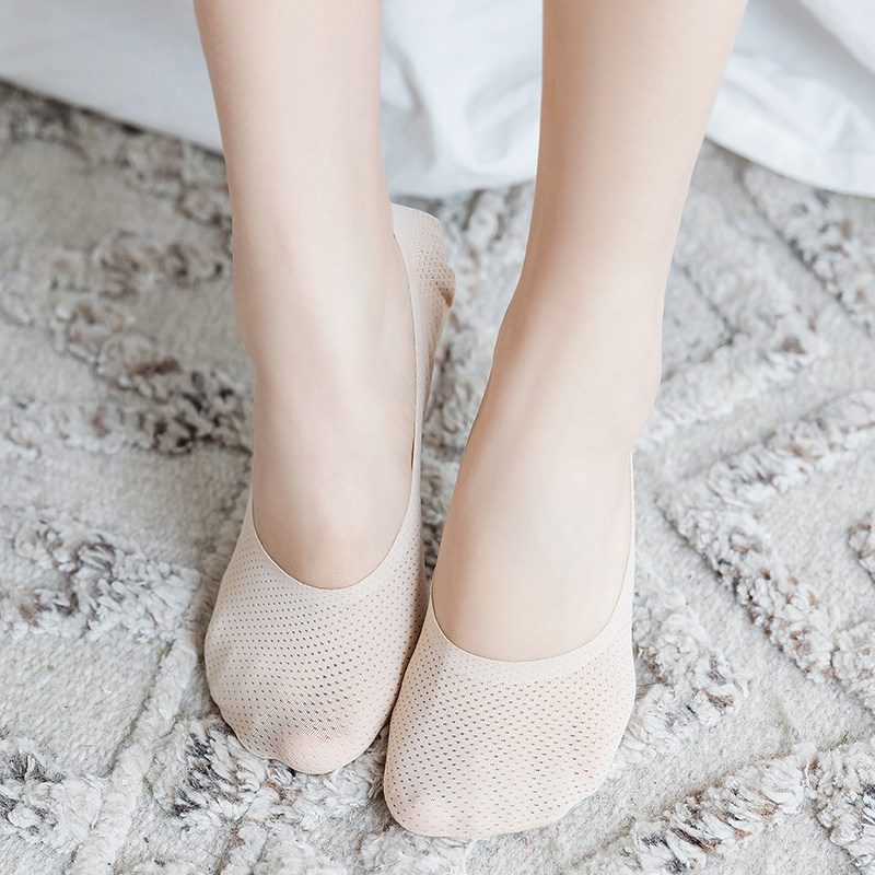 Japanese invisible boat socks women's socks summer thin section cotton bottom mesh breathable silicone non-slip anti-fall and shallow mouth socks