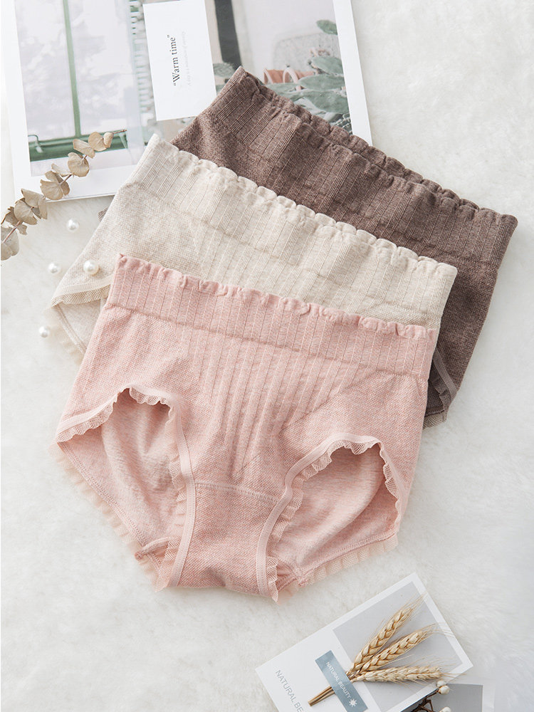 Underpants woman mid-waist autumn and winter light collection hip cotton color yarn fabric lace lace floral lace real silk bottom gear Triangle pants head