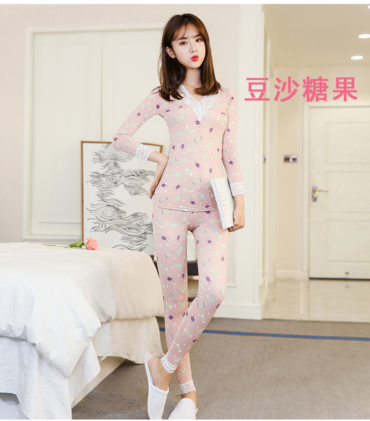 Qiuyi Qiuku cô gái phù hợp với áo len cotton mùa đông bó sát phần mỏng cộng với đồ lót nhung nhiệt sinh viên hai mảnh bộ đồ mặc nhà