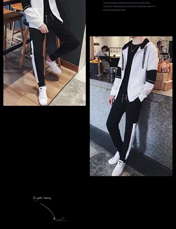 Bộ đồ thể thao nam phiên bản Hàn Quốc của áo len tự trồng thanh niên trùm đầu áo khoác học sinh trung học quần áo nam đẹp