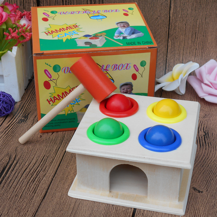 1-3-4-5-year-old Monzi's teaching aids wooden children's puzzle toy knocks on the table for a small hammer box knocking on the table