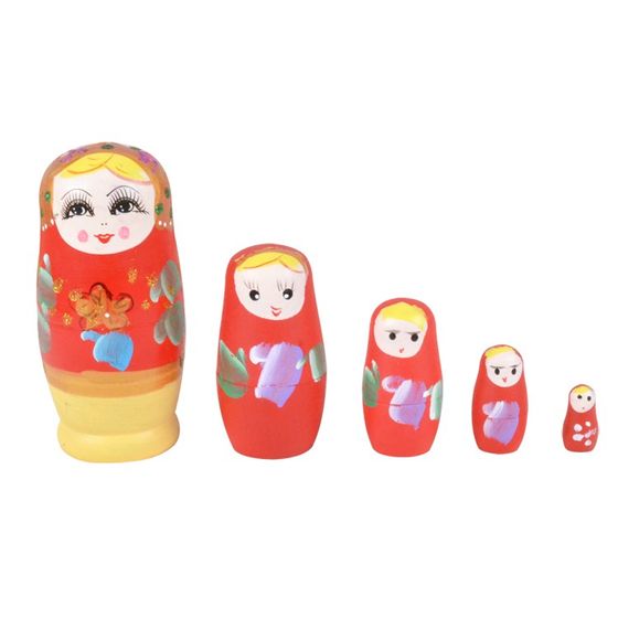 Early teaching aids wooden children's birthday gift educational intelligence solid wood 5-layer color Russian matryoshka toys