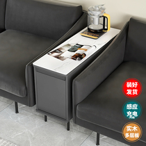 Italian light luxury sofa side cabinet side cabinet rock slab side cabinet gray armrest cabinet gap cabinet seating area can be recharged