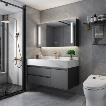 Rock slab integrated bathroom cabinet combination bathroom set modern light luxury toilet wash wash basin wash table mirror cabinet