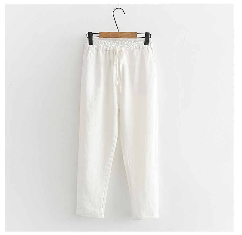 Quần cotton và vải lanh chín quần mỏng phần rộng có độ co giãn ở eo là quần mỏng thường xuyên quần harem nữ 2019 xuân hè - Quần Harem mua quần áo