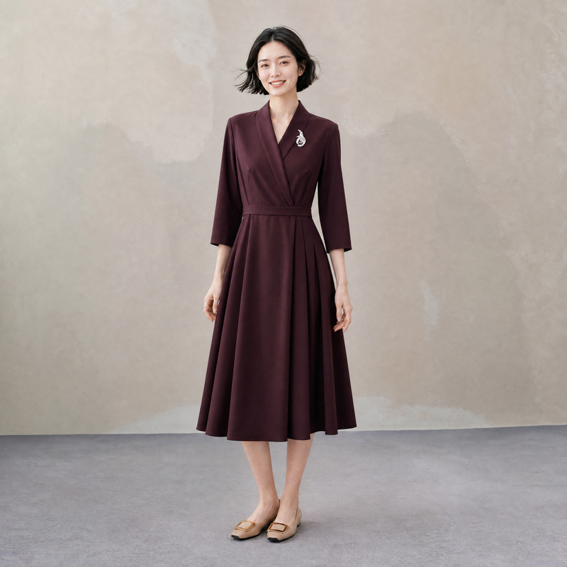 Zou Moqing Autumn Wool Elegant Mid-High Waist A-Line Skirt Age-Reducing Workwear Dress for Moms Formal Dress
