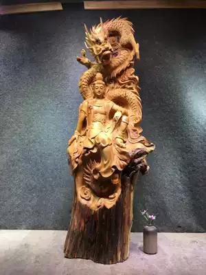 Hot selling cliff root carving oily full of aging materials Yulong Guanyin hollow design master craft 50-37-122