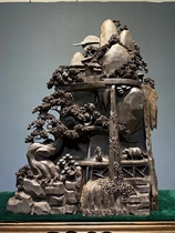 Hot Selling Mulliga Wood Root Carved Landscape Pendulum Pieces Flowers Birds Mountain Riparian Family Red Wood Handmade Wood Carved Handicraft Height 113cm