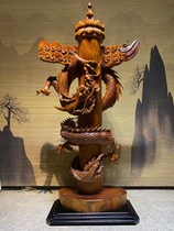 African flower pears wood carvings animal engraving Zhonghua dragon Feng Shui pillar root carving living room length 100 meters width 47 47 198 cm