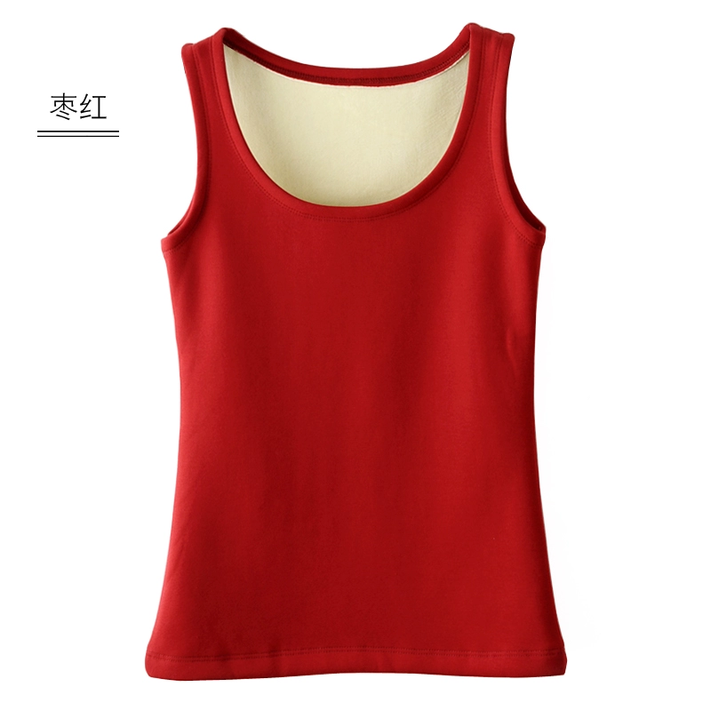 Cổ ấm và nhung tròn cổ không tay quai bên trong sling đáy áo cotton màu rắn mặc quần áo mùa thu đông