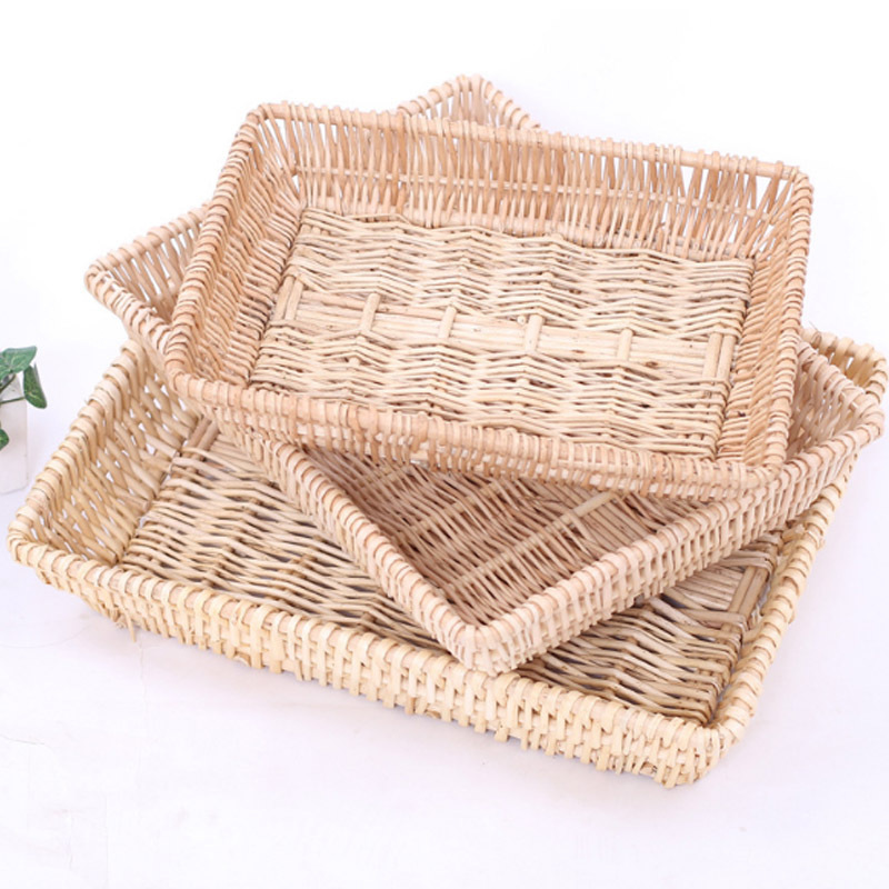 Bread basket fruit basket living room window home solid wood dried fruit plate rattan European rectangular woven basket