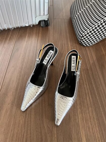 包头凉鞋女2025年新款时尚气质欧美风牛仔布豹纹单鞋女细跟高跟鞋