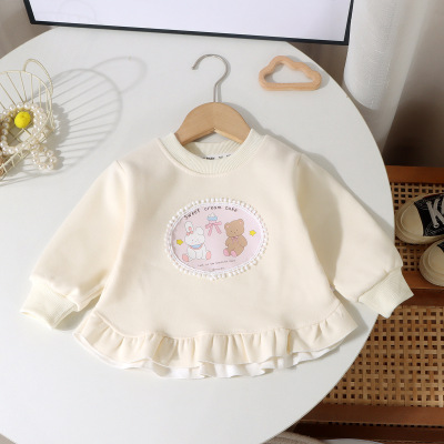 White Sweatshirt for Girls 2026 Autumn and Winter New Style Cartoon Round Neck Top for Girls, Kidsren's Fashionable and Versatile Long-Sleeved Top — 2