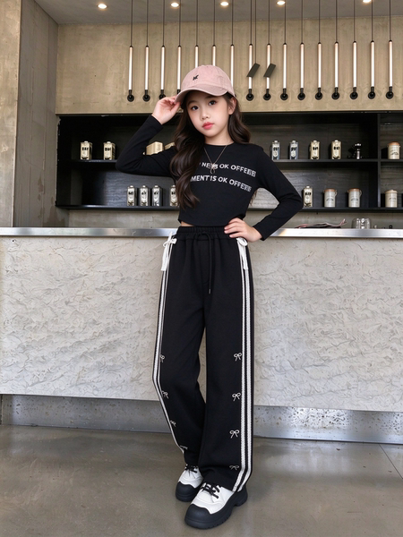 Black Pants for Girls 2026 Autumn and Winter New Style Casual Straight Pants for Girls, Loose Wide-Leg Pants for Older Children — 2