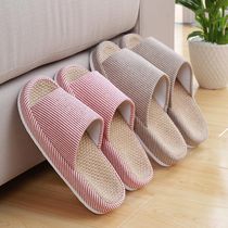 Linen slippers Thick bottom household burlap breathable cotton hemp beauty salon Japanese female home wooden floor sweat-absorbing couple