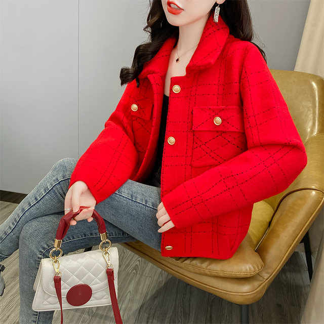 Wool jacket women's 2022 autumn and winter all-match western-style plaid short section age-reducing fashion small casual tops