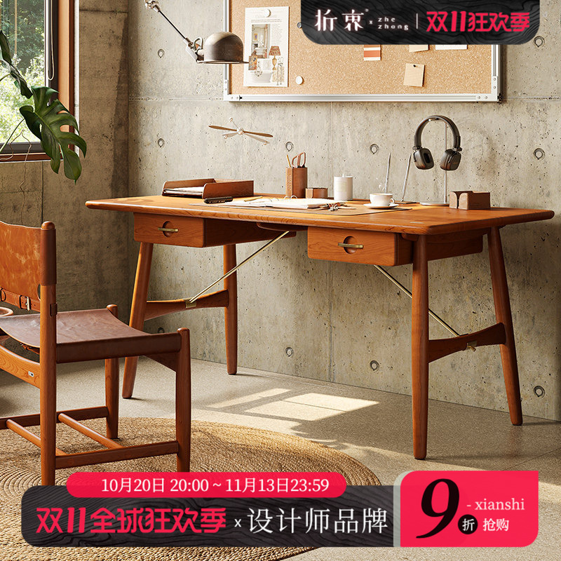 Eclectic Solid Wood Desk, Computer Desk, Office Study Table, Home Small Apartment Bedroom, Retro Mid-Century Style Writing Desk