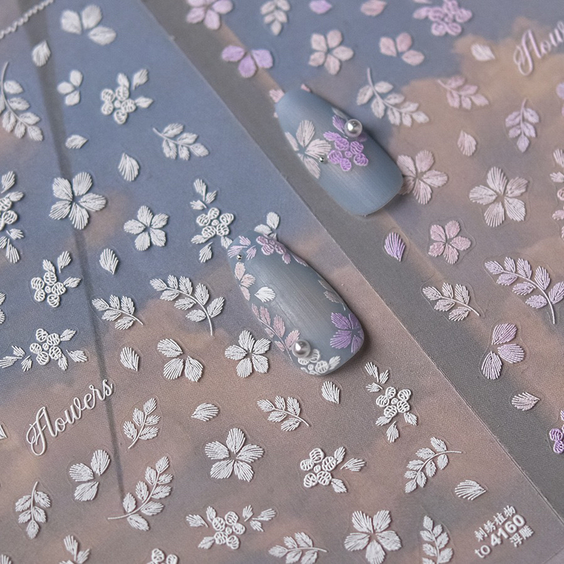 Embroidered Cherry Blossom Petal Nail Stickers, Embossed Fresh Embroidery Plant Pink Leaves Fluttering Romantic Nail Stickers Embroidered Cherry Blossom Petal Nail Stickers, Embossed Fresh Embroidery Plant Pink Leaves Fluttering Romantic Nail Stickers